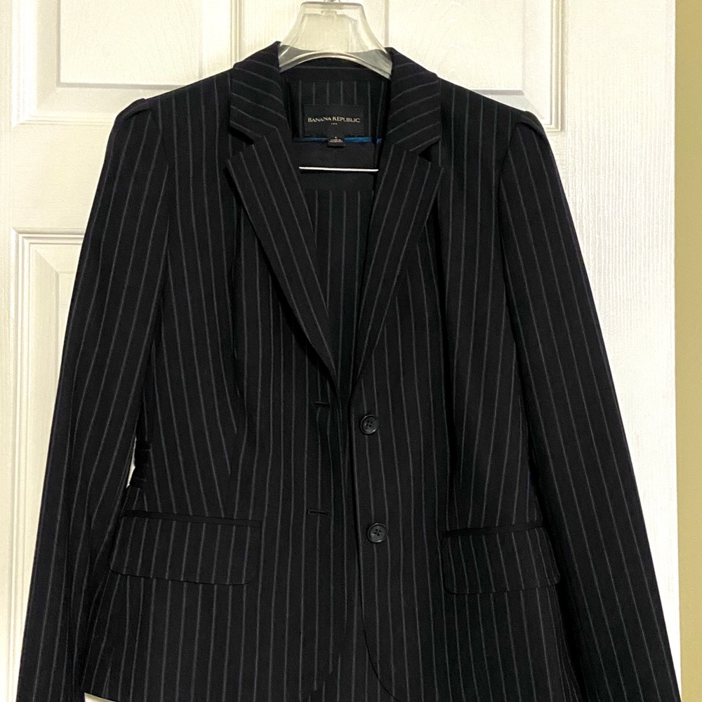 Banana Republic Navy Pinstripe Skirt Suit